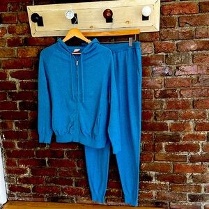 Cashmere and Cotton Relaxed Fit Lounge Set, Steel-Blue-Heather,  Large